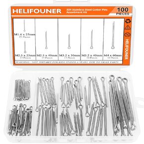 HELIFOUNER 100 Pieces 304 Stainless Steel Cotter Pin Assortment Kit