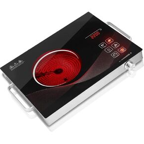 Electric Hot Plate Single Burner for Cooking, Portable Countertop Free Standing Stove Single Burner, 2200 watts Glass Ceramic Cooktop with Timer…
