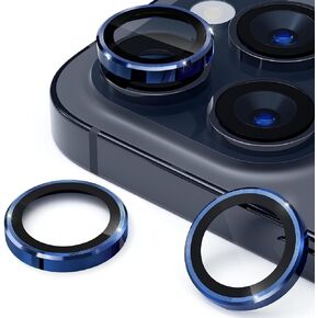 imluckies Camera Lens Protector for iPhone 15 Pro/iPhone 15 Pro Max, 9H Tempered Glass & Anti-Scratch Metal Individual Ring Lens Cover, HD Clear Camera Accessories [No Affect Photo Quality], Blue