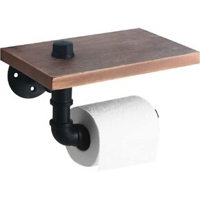 HouseAid Industrial Pipe Toilet Paper Holder with Shelf, Rustic Farmhouse Toilet Roll Holder, Vintage Style Iron TP Holder for Bathroom, Wall Mounted, Matte Black