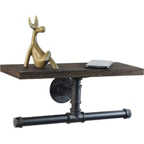 Toilet Paper Holder, Double Roll Rustic Toilet Paper Roll Holder with Wooden Shelf and Industrial Iron Pipe, Pipe Toilet Paper Holder for Bathroom, Washroom in Saudi Arabia
