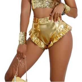 Kisidoo Women's Metallic Shiny Shorts - Sparkly Rave Hot Short Y2K Pants