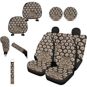 Forchrinse Teal Marble Print Front and Back Car Seat Cover Set Combo&Headrest Cover&Key Chain&Handbrake Cover Gear Shift Cover&Car Coaster Accessories for Women