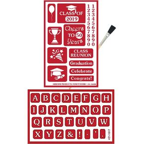 2 Armour Etch Over N Over Reusable Glass Etching Stencils - Graduation, Diploma, Cap, Congrats, Letters Themed Stencil | Graduate Class, Alphabet Theme Design | Set Includes Brush