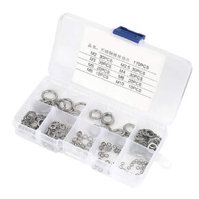 Walfront 304 Stainless Steel Spring Washer Assortment Kit 180Pcs with Box, 8 Size - M2 M2.5 M3 M4 M5 M6 M8 M10, Screw