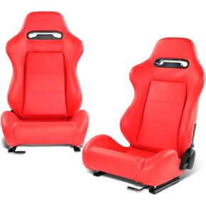 ‎DNA MOTORING Universal Reclinable Racing Seats with Bottom Mount Sliders,21.5" W X 22" D X 36" H,Red,RS-JBR-006-RD