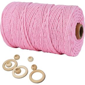 Macrame Cord 4mm 109 Yards White,Colored Soft Macrame Rope Perfect for Knots,4 Strand Twisted 4mm Cotton Cord for Handmade Plant Hanger Wall Hanging Craft Making