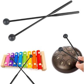 Tissting 2 Pcs Tongue Drum Mallets, 12 Inch Kids Percussion Instrument Glockenspiel Sticks Black Plastic Rubber Bell Mallets for Xylophone Marimba Steel Tongue Drum