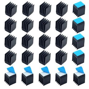 20pcs Aluminum Heatsink 0.59x0.59x0.26inch / 15x15x6.6mm Heat Sink with Thermal Conductive Adhesive Tape for Raspberry pi Electronic Chip RAM IC Radiator Cooler Cooling