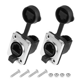 YACSEJAO RJ45 Interface Waterproof Sockets Connector, Right Angle RJ45 Panel Mount IP65 Waterproof Cat5/5e/6 8P8C Ethernet LAN Extension Coupler Assembly for Indoor Outdoor Network, 2 Pair