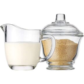 FUYU Glass Creamer and Sugar Set with Lid, Coffee Serving Set