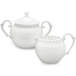 Gracie China, Heirloom Collection, 2-Piece Sugar and Creamer Set, White Fine Pierced Porcelain