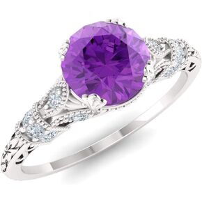 Diamondere Natural and Certified Diamond and Gemstone Engagement Ring in 14K White Gold, 1.06 Carat Art Deco Engagement Ring for Women