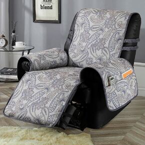 STONECREST Non Slip Recliner Chair Cover - Paisley Printing, Faux Linen Brushed Recliner Slipcover, Stay in Place (Paisley Brown, Recliner 23" Regular)