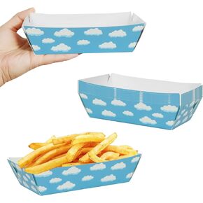50 Packs Blue Sky White Clouds Paper Food Trays Blue Sky White Clouds Birthday Party Supplies Cartoon Story Party Favors Nacho Trays Paperboard Tray Birthday Hot Dog Trays