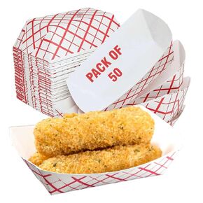 Concession Essentials 2lb Disposable Red and White Plaid Food Trays, Large, Pack of 100ct