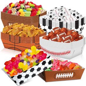 Hoolerry 48 Pack Sports Party Paper Food Trays Party Supplies Paper Food Boats Nacho Snack Candy Hot Dog Trays for Soccer Baseball Basketball Football Sports (3.4 x 4.7 x 1.6 Inch)