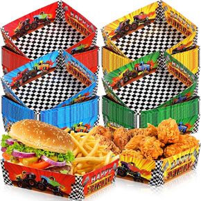 Mifoci 48 Pcs Truck Theme Paper Food Trays 5 lb Large Paper Food Boats Disposable Food Paper Trays Snack Trays for Birthday Party, Baby Shower, Truck Theme Party Decoration Supplies