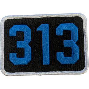 Detroit 313 Area Code Patch 3.5" x 2.5" Embroidered Heat Seal Backing (Black/Blue)