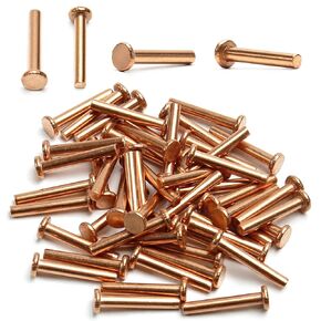 Juvielich Flat Head Solid Copper Rivets Nuts Copper Flat Head Semi-Tubular Rivets for Household Automobile Industry Brass Tone 5x20mm 50PCS