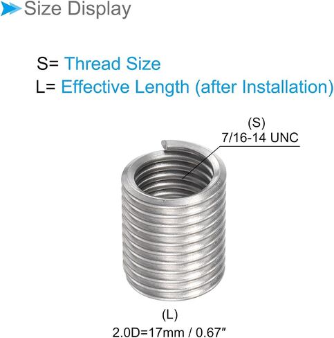 CoCud Wire Thread Inserts, 7/16-14 UNC 2.0D 17mm Length, 304 Stainless Steel Wire Screw Sleeve Insert Helical Type Coiled - (Applications: for Automotive Repairs), 5pieces in Saudi Arabia
