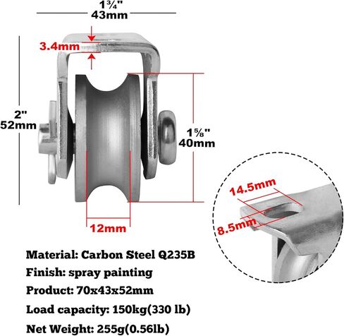 6 Pcs Wall Mount Pulleys,1-5/8 Inch Cable Wall Mount Single Bearing Pulleys for 3/8" Wire or Rope for Pulley System, Sliding Gate,Working Load 330 Lbs,Carbon Steel in Saudi Arabia