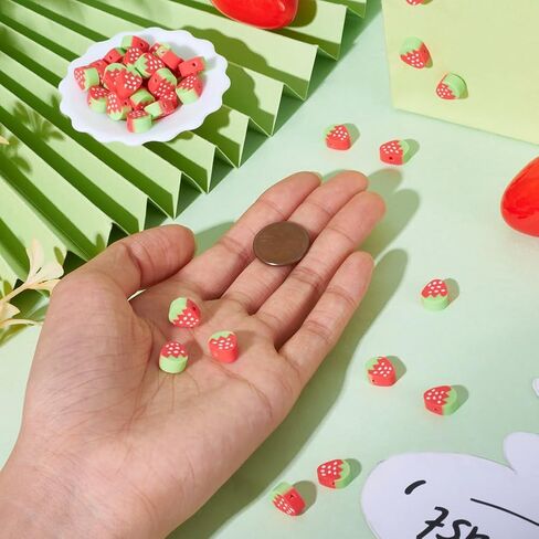 50 قطعة من خرز طين البوليمر المصنوع يدويًا، شكل شريحة التفاح، خرز فضفاض، خرز فاصل لموضوع الفاكهة، لقلادة سوار ذاتي الصنع، وحلقة صنع المجوهرات، ثقب 1.6 مم in Kuwait