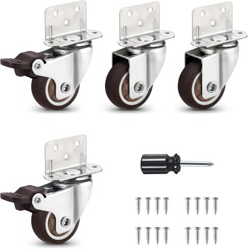 Low Profile 1'' Swivel Plate TPE Caster Wheels Without Brake - Set of 4, Silent Replacement Casters for Crib, Table, Shelf, TV Stand - 20 Lbs Per Wheel in Kuwait