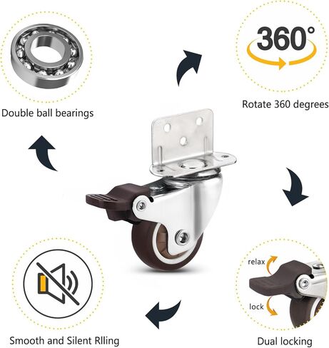 Low Profile 1'' Swivel Plate TPE Caster Wheels Without Brake - Set of 4, Silent Replacement Casters for Crib, Table, Shelf, TV Stand - 20 Lbs Per Wheel in Kuwait