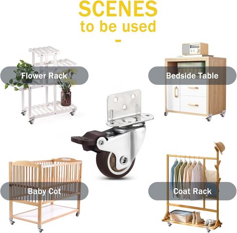 Low Profile 1'' Swivel Plate TPE Caster Wheels Without Brake - Set of 4, Silent Replacement Casters for Crib, Table, Shelf, TV Stand - 20 Lbs Per Wheel in Kuwait