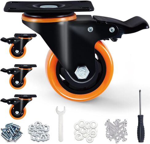 SOCHER 5 Inch Plate Caster Wheels, Heavy Duty 5" Casters Set of 4 with Brake,No Noise Polyurethane Wheels and Safety Dual Locking casters, Swivel Plate Castors (Two Hardware Kits)(5 inch) in Saudi Arabia