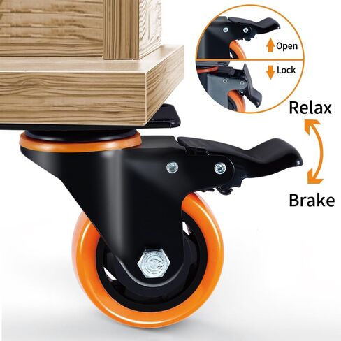 SOCHER 5 Inch Plate Caster Wheels, Heavy Duty 5" Casters Set of 4 with Brake,No Noise Polyurethane Wheels and Safety Dual Locking casters, Swivel Plate Castors (Two Hardware Kits)(5 inch) in Saudi Arabia