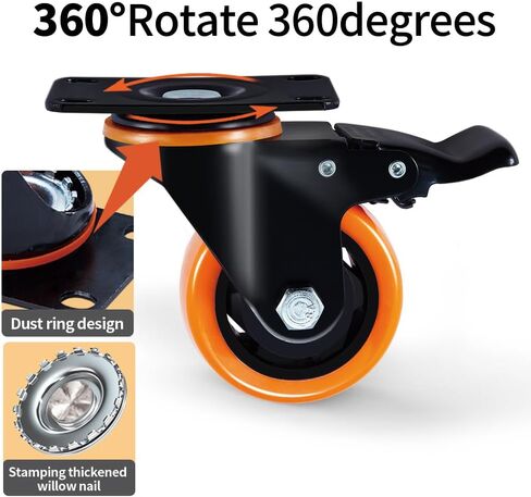 SOCHER 5 Inch Plate Caster Wheels, Heavy Duty 5" Casters Set of 4 with Brake,No Noise Polyurethane Wheels and Safety Dual Locking casters, Swivel Plate Castors (Two Hardware Kits)(5 inch) in Saudi Arabia