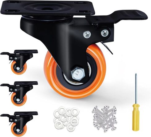 SOCHER 5 Inch Plate Caster Wheels, Heavy Duty 5" Casters Set of 4 with Brake,No Noise Polyurethane Wheels and Safety Dual Locking casters, Swivel Plate Castors (Two Hardware Kits)(5 inch) in Saudi Arabia