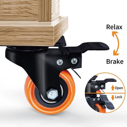 SOCHER 5 Inch Plate Caster Wheels, Heavy Duty 5" Casters Set of 4 with Brake,No Noise Polyurethane Wheels and Safety Dual Locking casters, Swivel Plate Castors (Two Hardware Kits)(5 inch) in Saudi Arabia