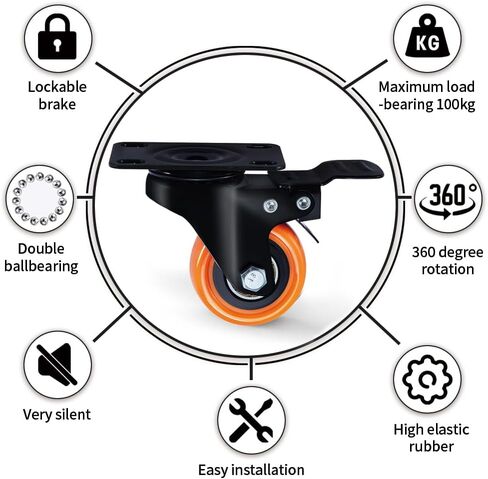 SOCHER 5 Inch Plate Caster Wheels, Heavy Duty 5" Casters Set of 4 with Brake,No Noise Polyurethane Wheels and Safety Dual Locking casters, Swivel Plate Castors (Two Hardware Kits)(5 inch) in Saudi Arabia