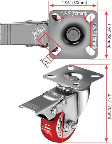 Online Best Service 4 Pack Caster Wheels Swivel Plate On Red Polyurethane Wheels (2 inch with Brake) in Kuwait