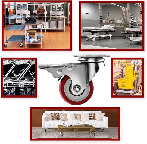 Online Best Service 4 Pack Caster Wheels Swivel Plate On Red Polyurethane Wheels (2 inch with Brake) in Kuwait