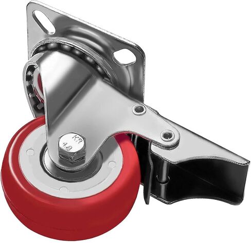 Online Best Service 4 Pack Caster Wheels Swivel Plate On Red Polyurethane Wheels (2 inch with Brake) in Kuwait