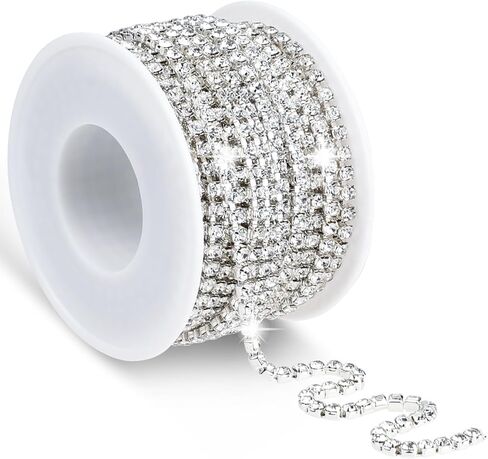 10 Yards 3MM Rhinestone Trim Crystal Rhinestone Chain Trim Rhinestone Ribbon Roll for Sewing Crafts, Jewelry Making, Wedding Cake, Bouquet, Clothes, DIY Decoration (White Rhinestone with Silver Base) in Saudi Arabia