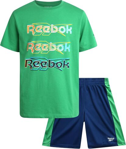 طقم شورت رياضي للأولاد من ريبوك - قطعتين تي شيرت بأكمام قصيرة وشورت رياضي - طقم ملابس صيفي كاجوال للأولاد (8-12) in Kuwait