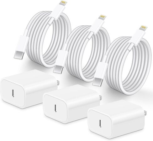 iPhone Charger Fast Charging, 3PACK 20W USB C Wall Charger Block with 3PACK 6FT Fast iPhone Charger Cord Compatible with iPhone 14/13/12/11 Pro Max,Mini,Pro/XR/iPad in Kuwait