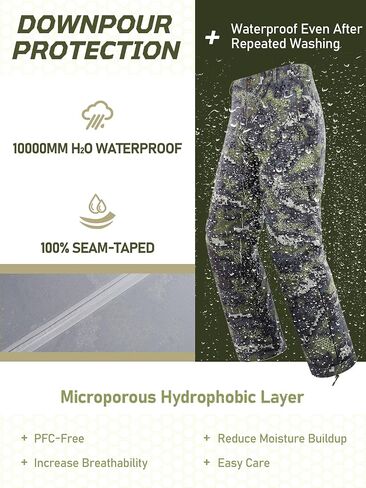 NEW VIEW Men's Waterproof Rain Pants with Ankle Zipper, Lightweight Camo Stretch Pants for Tri Weather Outdoor Travel, Hiking in Saudi Arabia
