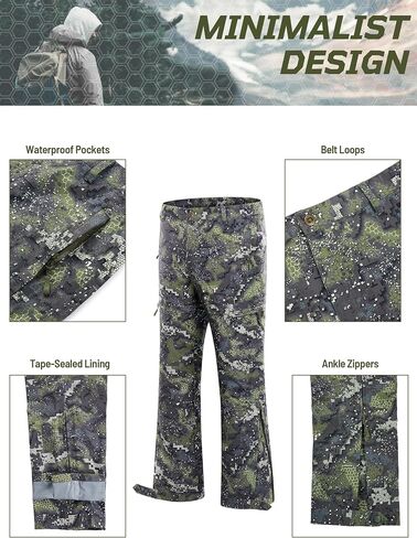 NEW VIEW Men's Waterproof Rain Pants with Ankle Zipper, Lightweight Camo Stretch Pants for Tri Weather Outdoor Travel, Hiking in Saudi Arabia
