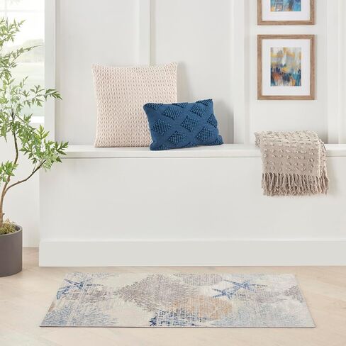 Nourison Pompeii Nature Ivory Grey Blue 9' x 12' Area -rug, Easy -cleaning, Non Shedding, Bed Room, Living Room, Dining Room, Kitchen (9x12) in Saudi Arabia