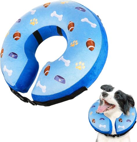Inflatable Dog Cone Collar Alternative After Surgery, Pet Neck Donut Collar Soft Protective Recovery Cone for Dogs and Cats, E Collar not Block Vision (M-Neck: 8''-12'', Football and Blue) in Saudi Arabia
