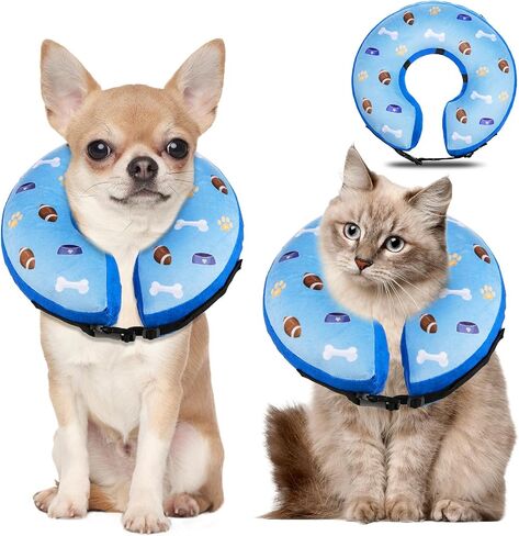 Inflatable Dog Cone Collar Alternative After Surgery, Pet Neck Donut Collar Soft Protective Recovery Cone for Dogs and Cats, E Collar not Block Vision (M-Neck: 8''-12'', Football and Blue) in Saudi Arabia