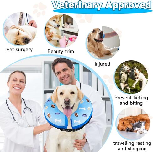 HEYISME نفخ الكلب طوق مخروط بديل بعد الجراحة، الحيوانات الأليفة الرقبة دونات طوق لينة مخروط الانتعاش واقية للكلاب والقطط، طوق E لا كتلة الرؤية (L-الرقبة: 12 ''-18''، كرة القدم والأزرق) in Kuwait