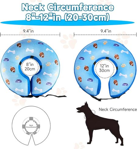 HEYISME نفخ الكلب طوق مخروط بديل بعد الجراحة، الحيوانات الأليفة الرقبة دونات طوق لينة مخروط الانتعاش واقية للكلاب والقطط، طوق E لا كتلة الرؤية (L-الرقبة: 12 ''-18''، كرة القدم والأزرق) in Kuwait