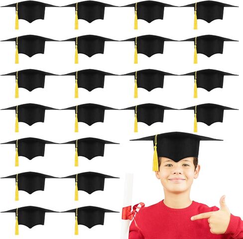 Crowye 24 Pcs 17-19 In Head Circumference Child Size Graduation Caps Black Kids Graduation Cap Felt Adjustable Graduation Hat Gift for Children Kindergarten Preschool Graduation Ceremony in Saudi Arabia